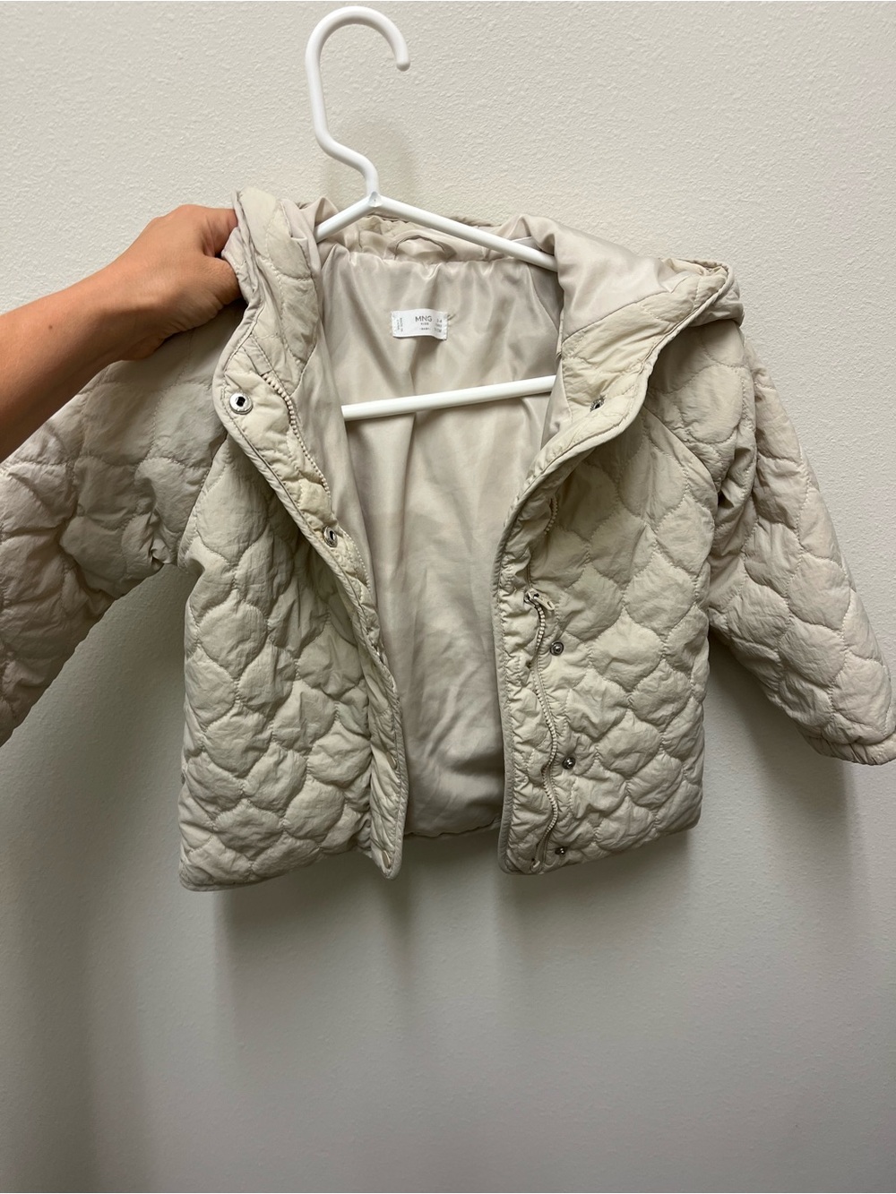 Mango Cream Quilted Hooded Puffer Jacket for Kids